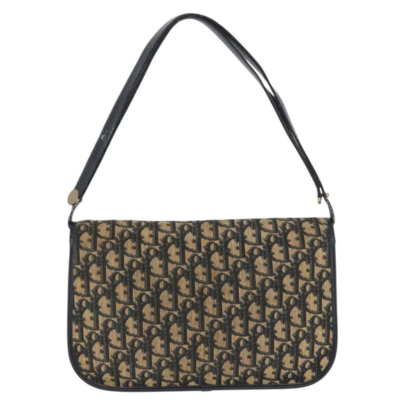 Christian Dior Trotter Canvas Shoulder Bag Navy Gold Auth 174528