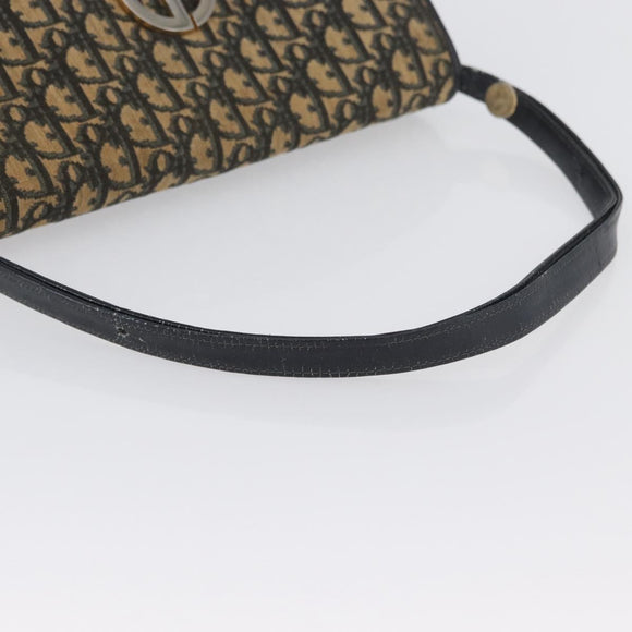 Christian Dior Trotter Canvas Shoulder Bag Navy Gold Auth 174528