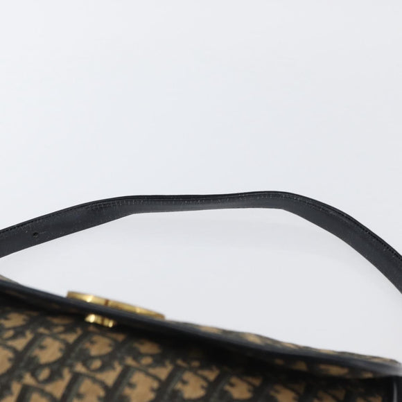 Christian Dior Trotter Canvas Shoulder Bag Navy Gold Auth 174528