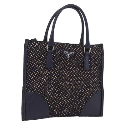 PRADA Hand Bag Cotton Leather Purple Silver Auth 174534