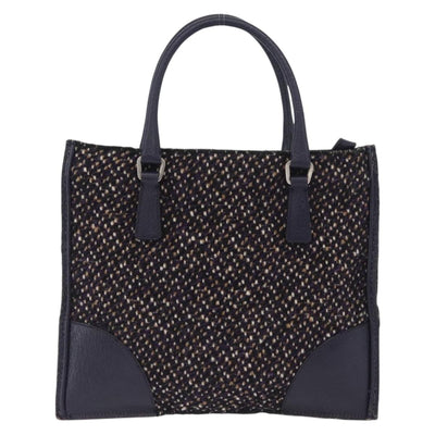 PRADA Hand Bag Cotton Leather Purple Silver Auth 174534 - 0