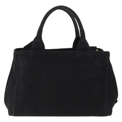 PRADA Canapa PM Hand Bag Canvas 2way Black Gold Auth 174537 - 0