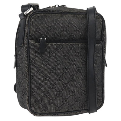 GUCCI GG Canvas Shoulder Bag Black Silver 03136 Auth 174538