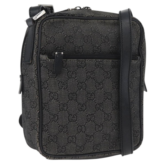 GUCCI GG Canvas Shoulder Bag Black Silver 03136 Auth 174538