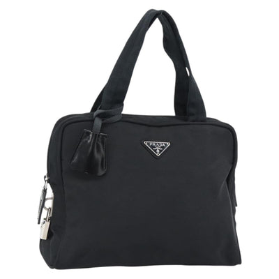 PRADA Hand Bag Nylon Black Silver Auth 174539