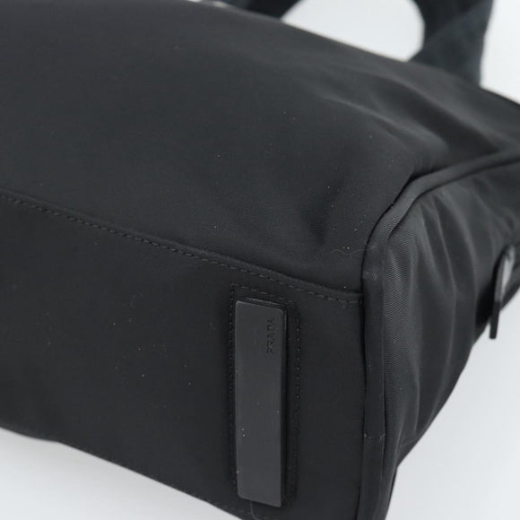 PRADA Hand Bag Nylon Black Silver Auth 174539