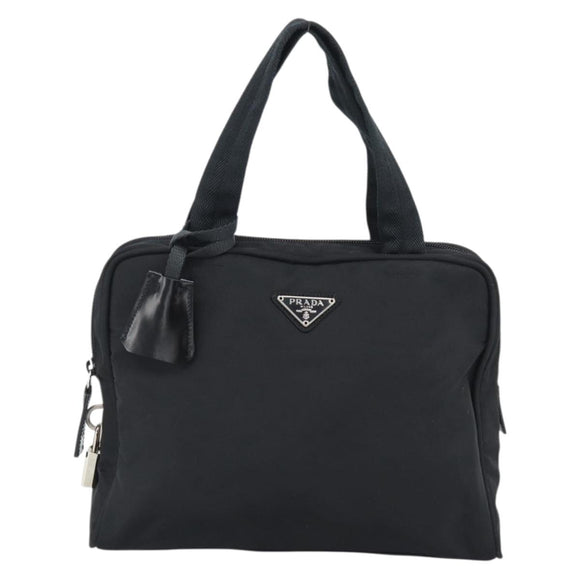 PRADA Hand Bag Nylon Black Silver Auth 174539