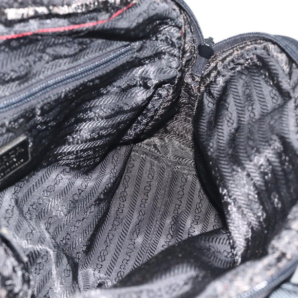 PRADA Hand Bag Nylon Black Silver Auth 174539
