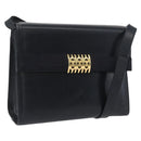 Salvatore Ferragamo Gancini Shoulder Bag Leather Navy Gold Auth 174541-1