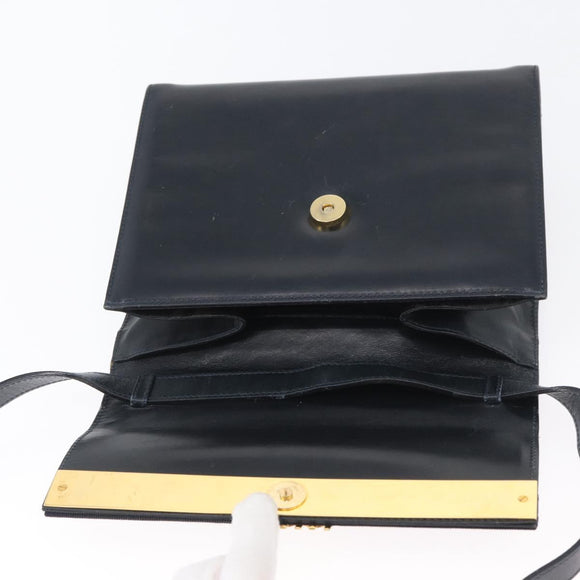 Salvatore Ferragamo Gancini Shoulder Bag Leather Navy Gold Auth 174541