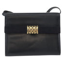 Salvatore Ferragamo Gancini Shoulder Bag Leather Navy Gold Auth 174541-2