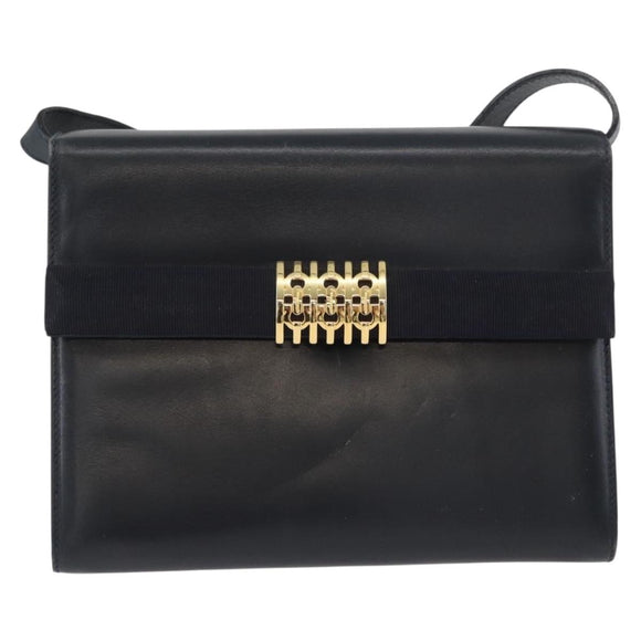 Salvatore Ferragamo Gancini Shoulder Bag Leather Navy Gold Auth 174541
