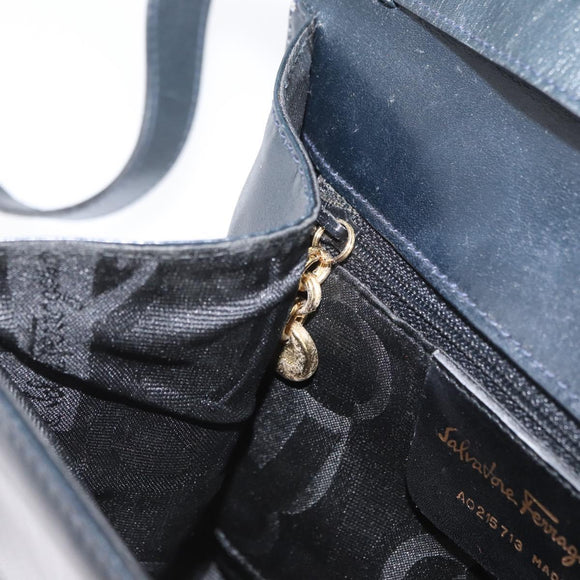 Salvatore Ferragamo Gancini Shoulder Bag Leather Navy Gold Auth 174541
