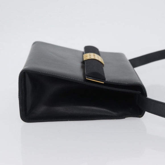 Salvatore Ferragamo Gancini Shoulder Bag Leather Navy Gold Auth 174541