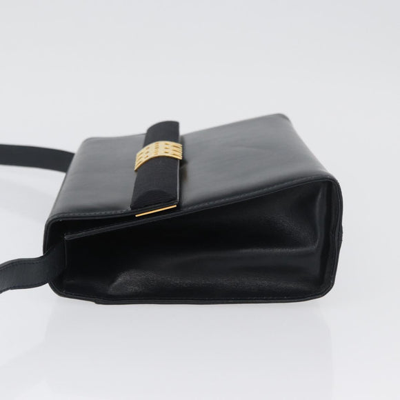 Salvatore Ferragamo Gancini Shoulder Bag Leather Navy Gold Auth 174541