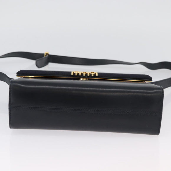 Salvatore Ferragamo Gancini Shoulder Bag Leather Navy Gold Auth 174541