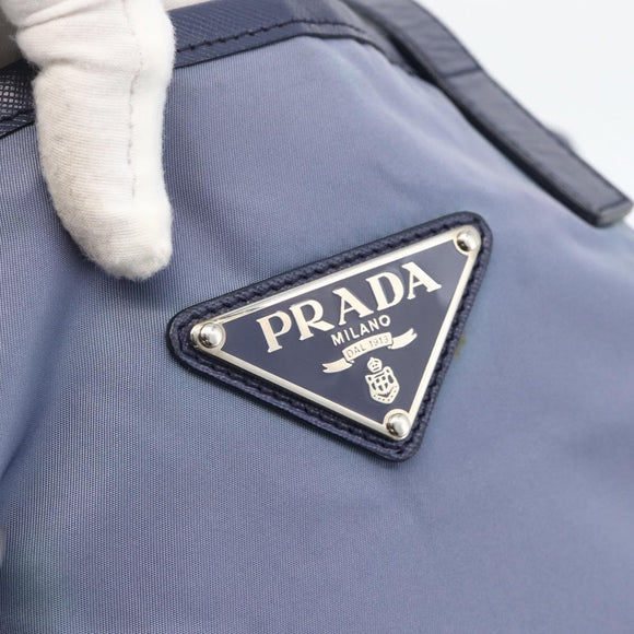 PRADA Tote Bag Nylon Leather Light Blue Silver Auth 174547