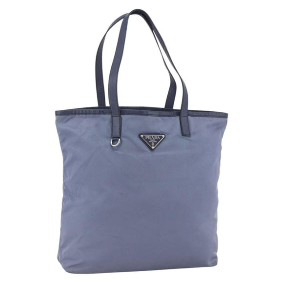 PRADA Tote Bag Nylon Leather Light Blue Silver Auth 174547