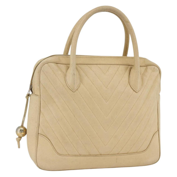 CHANEL Handtas Kaviaarleer Crème Goud CC Auth 174548