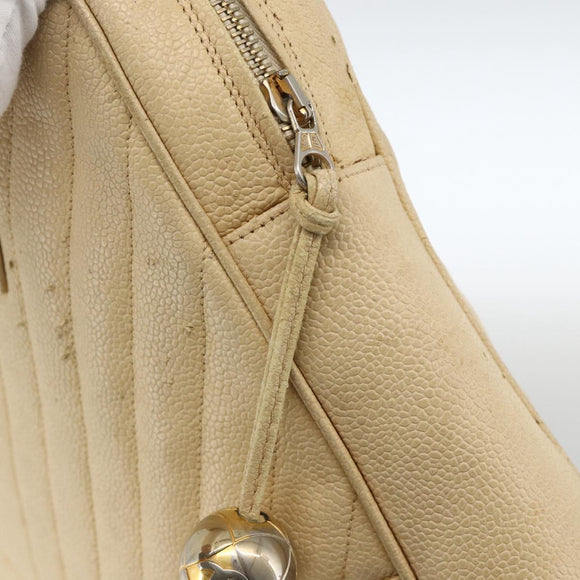 CHANEL Handtas Kaviaarleer Crème Goud CC Auth 174548