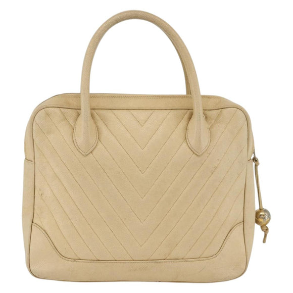 CHANEL Handtas Kaviaarleer Crème Goud CC Auth 174548