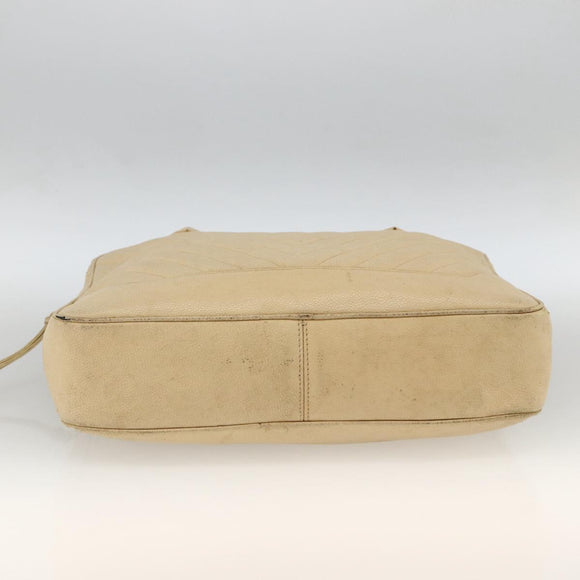 CHANEL Handtas Kaviaarleer Crème Goud CC Auth 174548