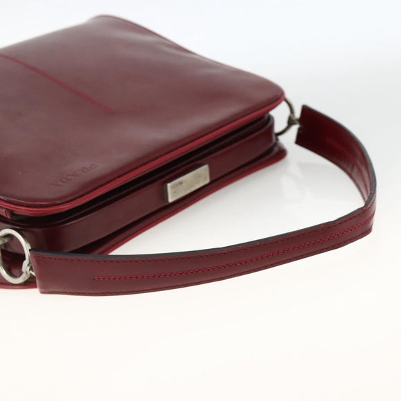 PRADA Hand Bag Leather Bordeaux Auth 174549