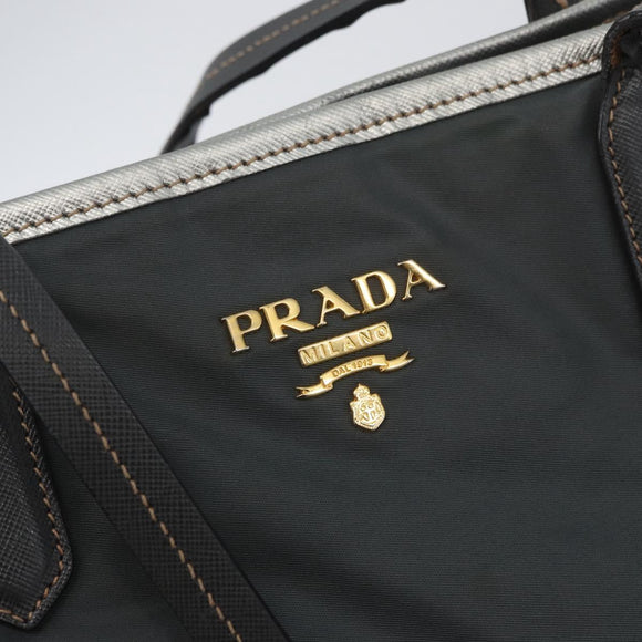 PRADA Tote Bag Nylon Gray Gold Auth 174553