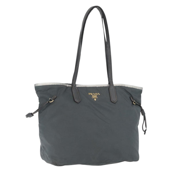 PRADA Tote Bag Nylon Gray Gold Auth 174553