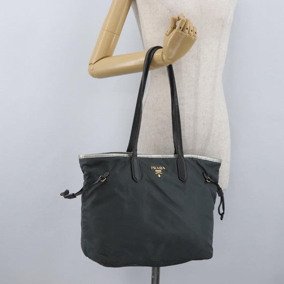 PRADA Tote Bag Nylon Gray Gold Auth 174553