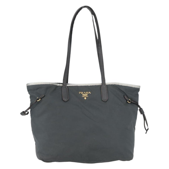 PRADA Tote Bag Nylon Gray Gold Auth 174553