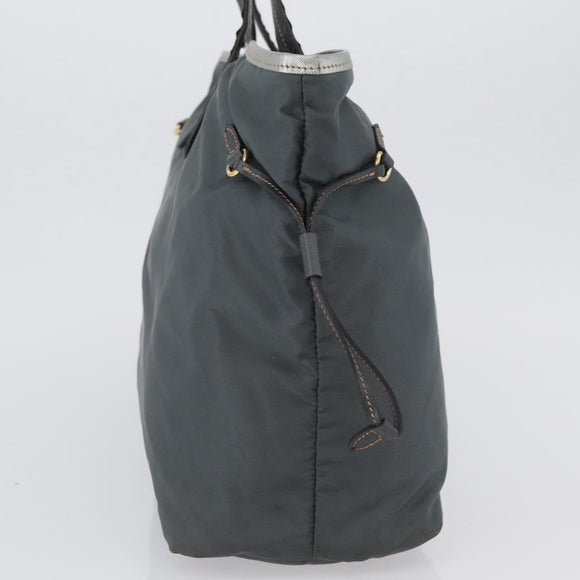 PRADA Tote Bag Nylon Gray Gold Auth 174553