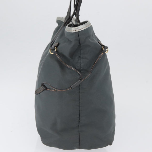 PRADA Tote Bag Nylon Gray Gold Auth 174553