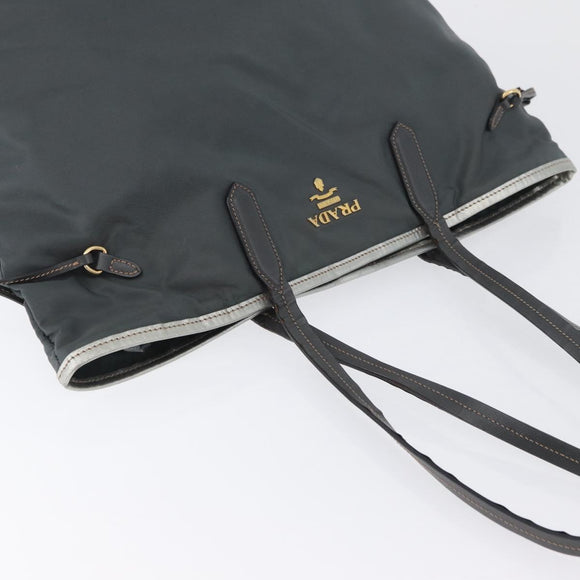 PRADA Tote Bag Nylon Gray Gold Auth 174553