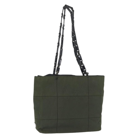 PRADA Plastic Chain Tote Bag Nylon Khaki Silver Auth 174554