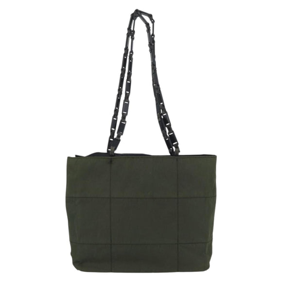 PRADA Plastic Chain Tote Bag Nylon Khaki Silver Auth 174554