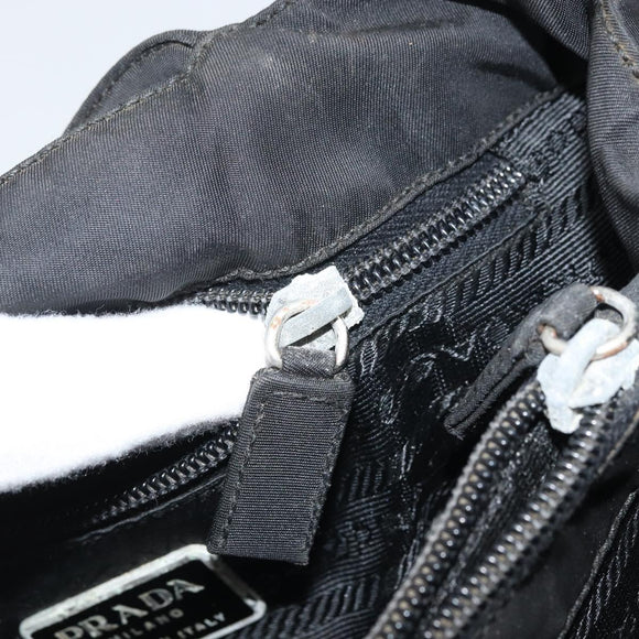 PRADA Tote Bag Nylon Black Silver Auth 174561