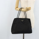 PRADA Tote Bag Nylon Black Silver Auth 174561-25