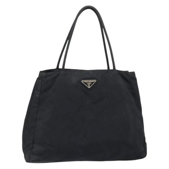 PRADA Tote Bag Nylon Black Silver Auth 174561