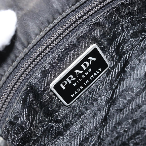 PRADA Tote Bag Nylon Black Silver Auth 174562