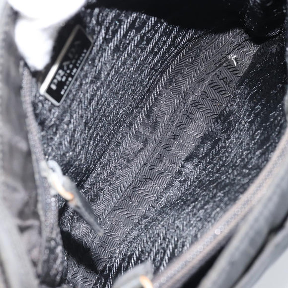 PRADA Tote Bag Nylon Black Silver Auth 174562