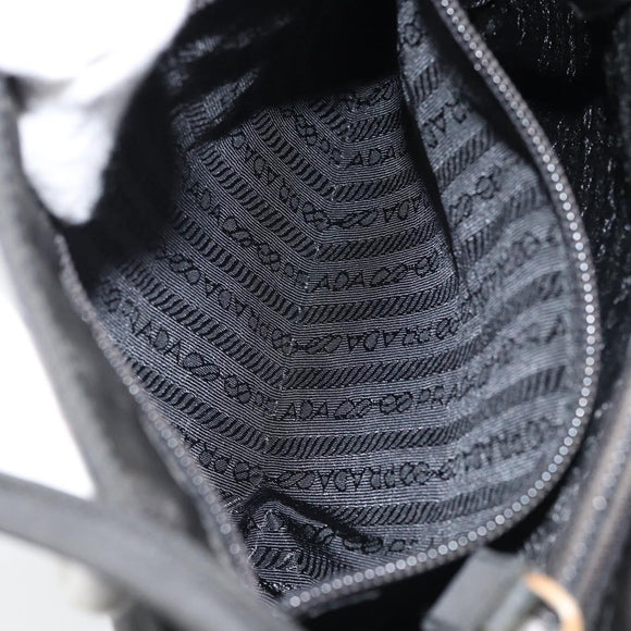 PRADA Tote Bag Nylon Black Silver Auth 174562