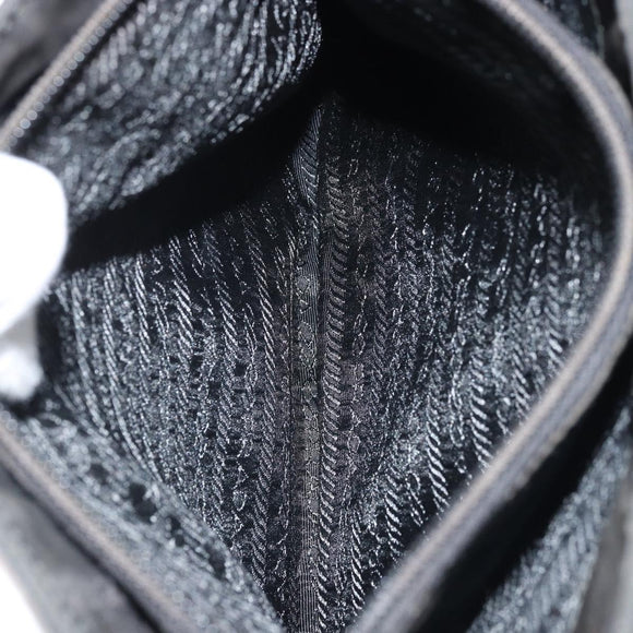 PRADA Tote Bag Nylon Black Silver Auth 174562