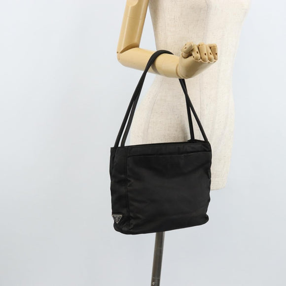 PRADA Tote Bag Nylon Black Silver Auth 174562