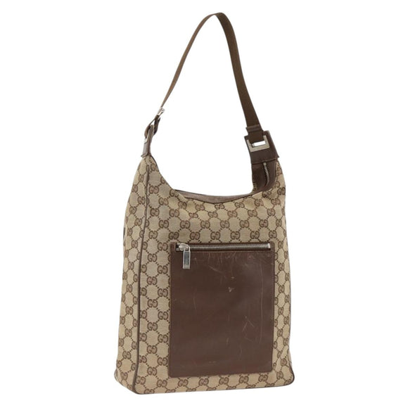 GUCCI GG Canvas Schultertasche Beige Silber 019.0538 Auth 174564