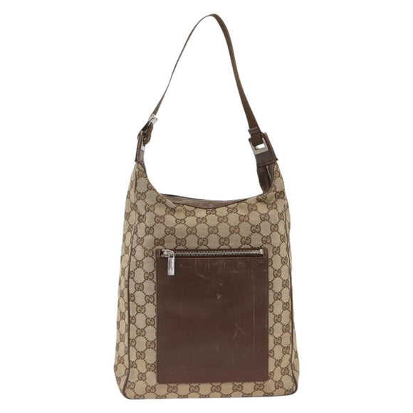 GUCCI GG Canvas Schultertasche Beige Silber 019.0538 Auth 174564