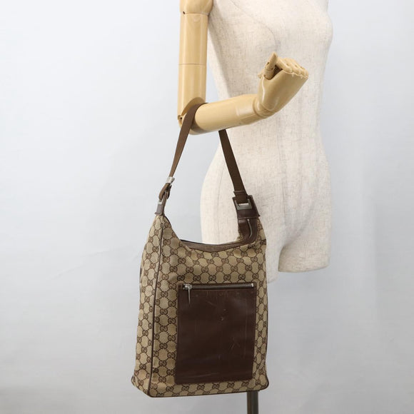 GUCCI GG Canvas Schultertasche Beige Silber 019.0538 Auth 174564