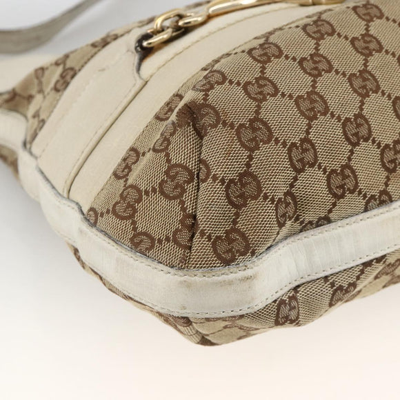 GUCCI GG Canvas Horsebit Shoulder Bag Beige Gold Auth 174565