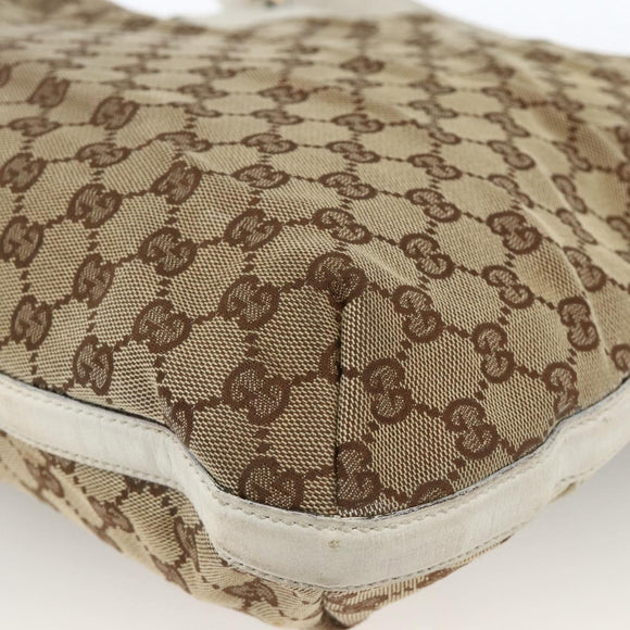 GUCCI GG Canvas Horsebit Shoulder Bag Beige Gold Auth 174565