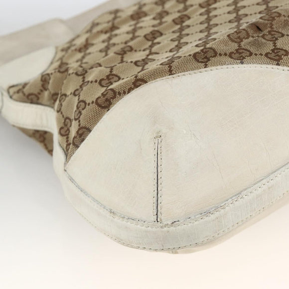 GUCCI GG Canvas Horsebit Shoulder Bag Beige Gold Auth 174565